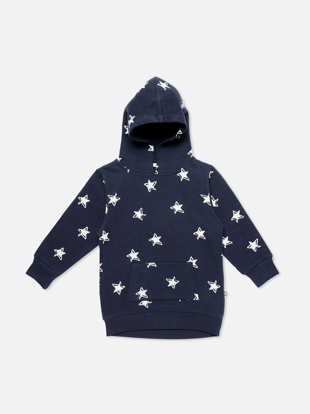 Nino Bambino Unisex Organic Cotton Kids Navy Blue & White Printed Hooded Sweatshirt
