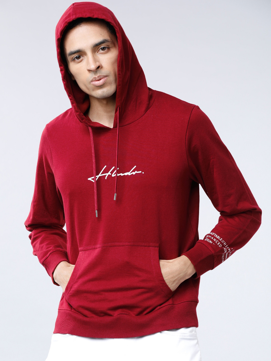 HIGHLANDER Men Maroon Printed Hooded Sweatshirt