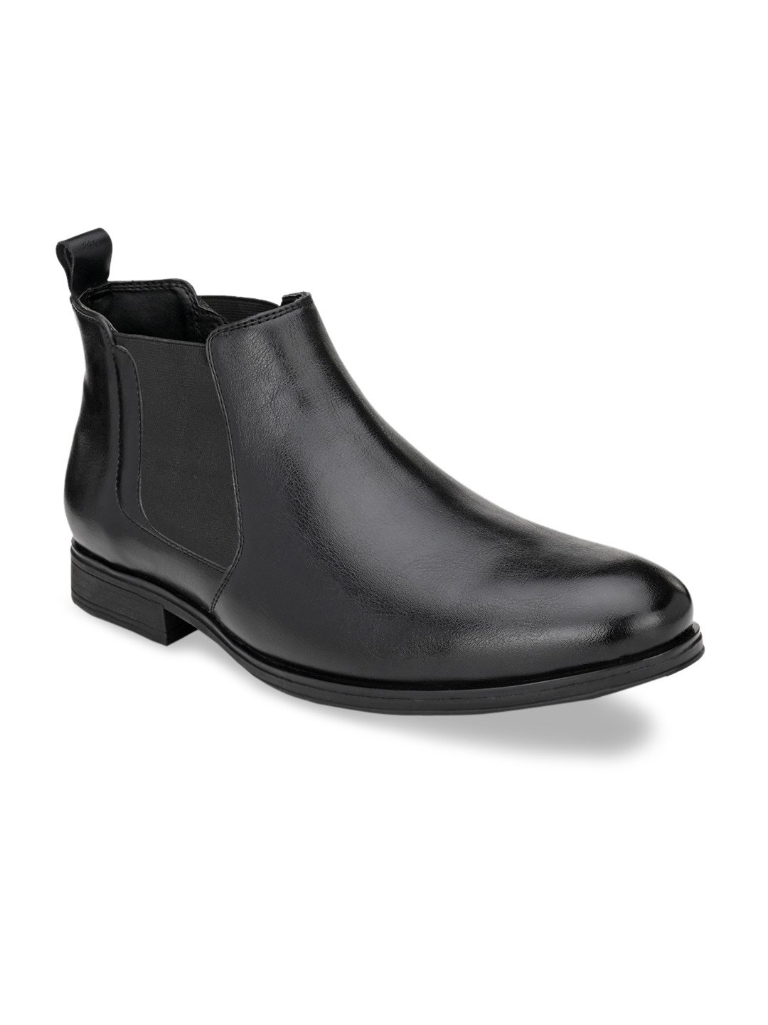 San Frissco Men Black Solid Synthetic Mid-Top Chelsea Boots