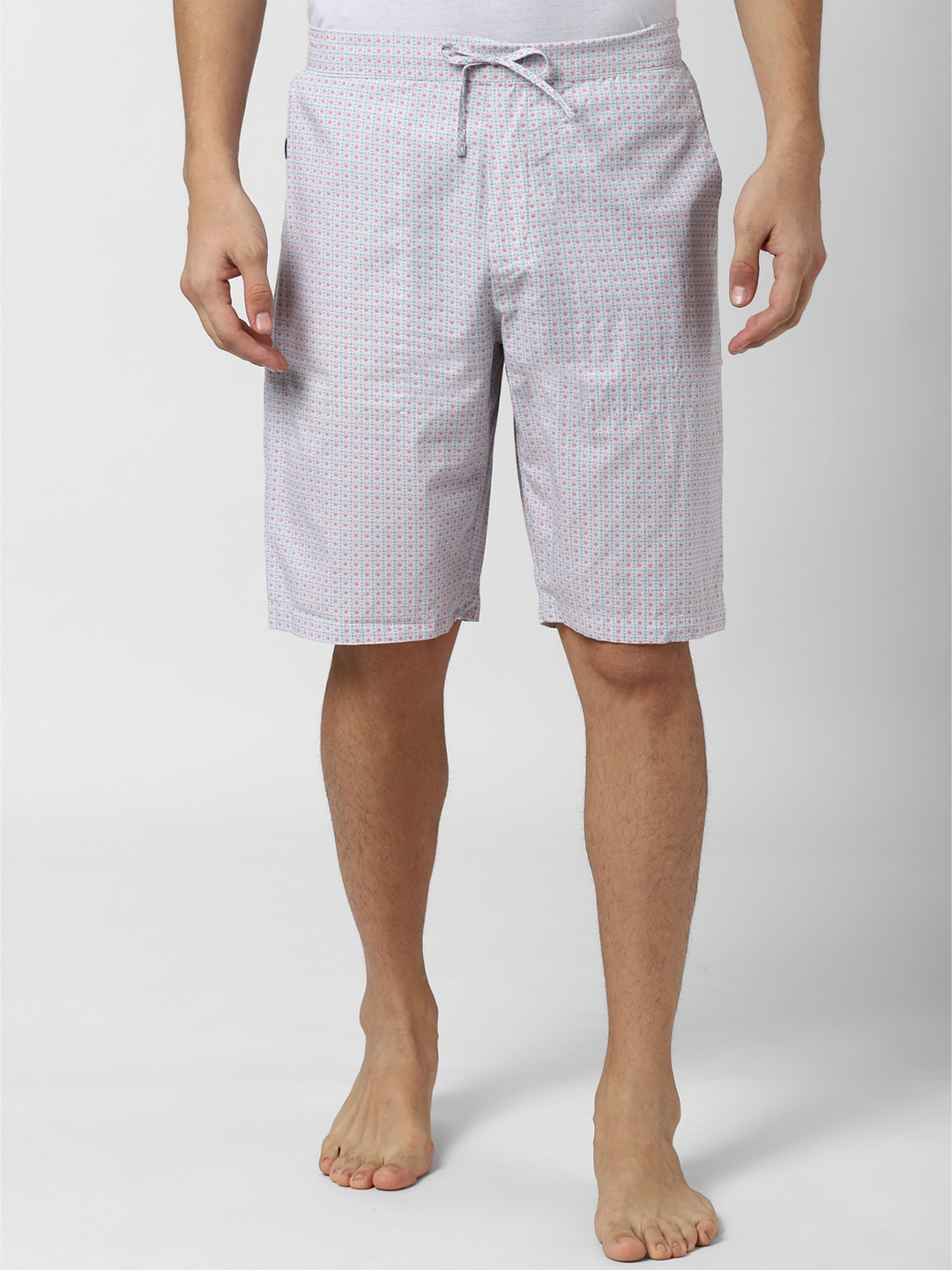 Peter England Men White Printed Pure Cotton Lounge Shorts