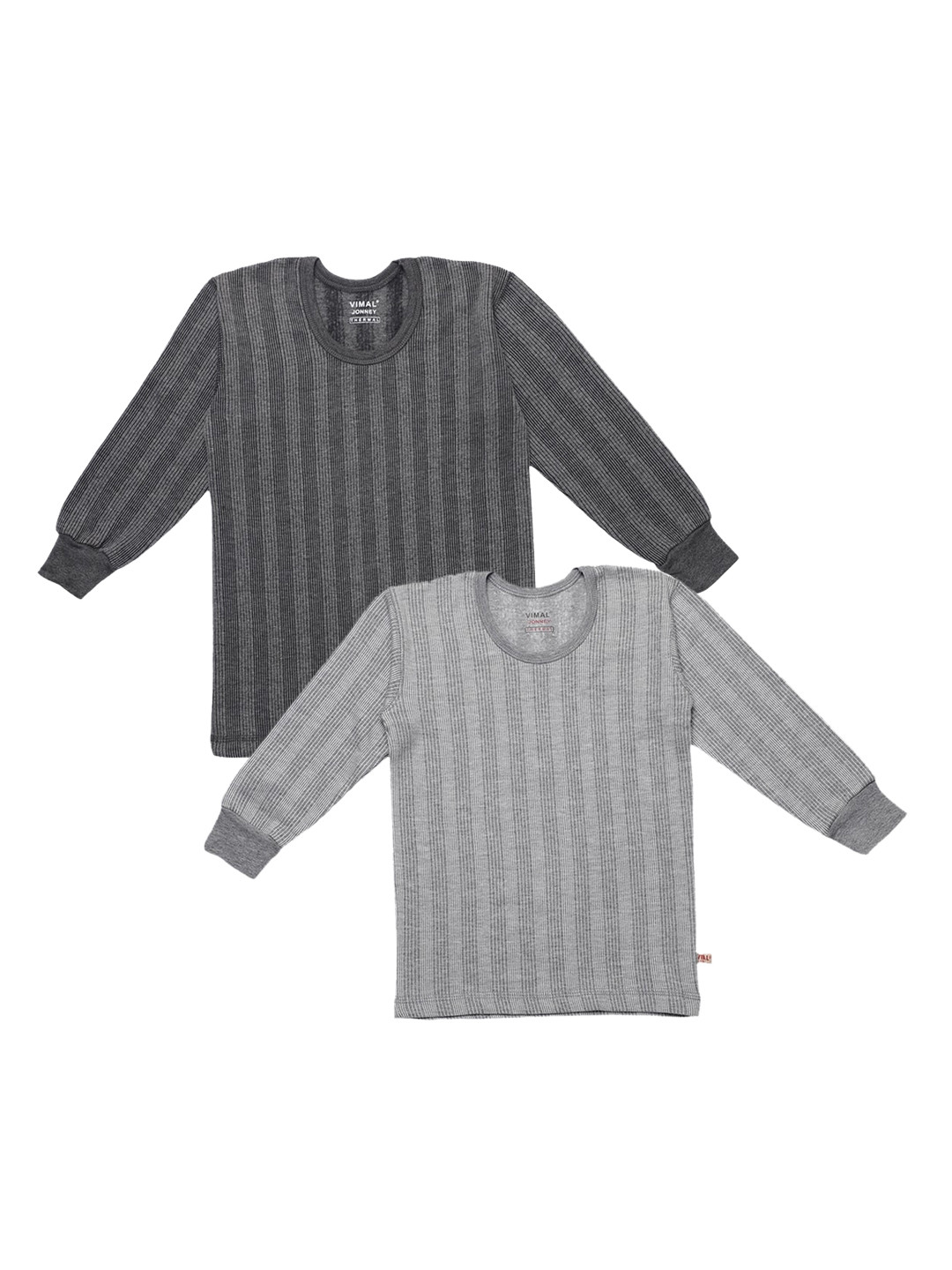 MACK JONNEY Kids Pack Of 2 Self-Striped Thermal T-Shirts