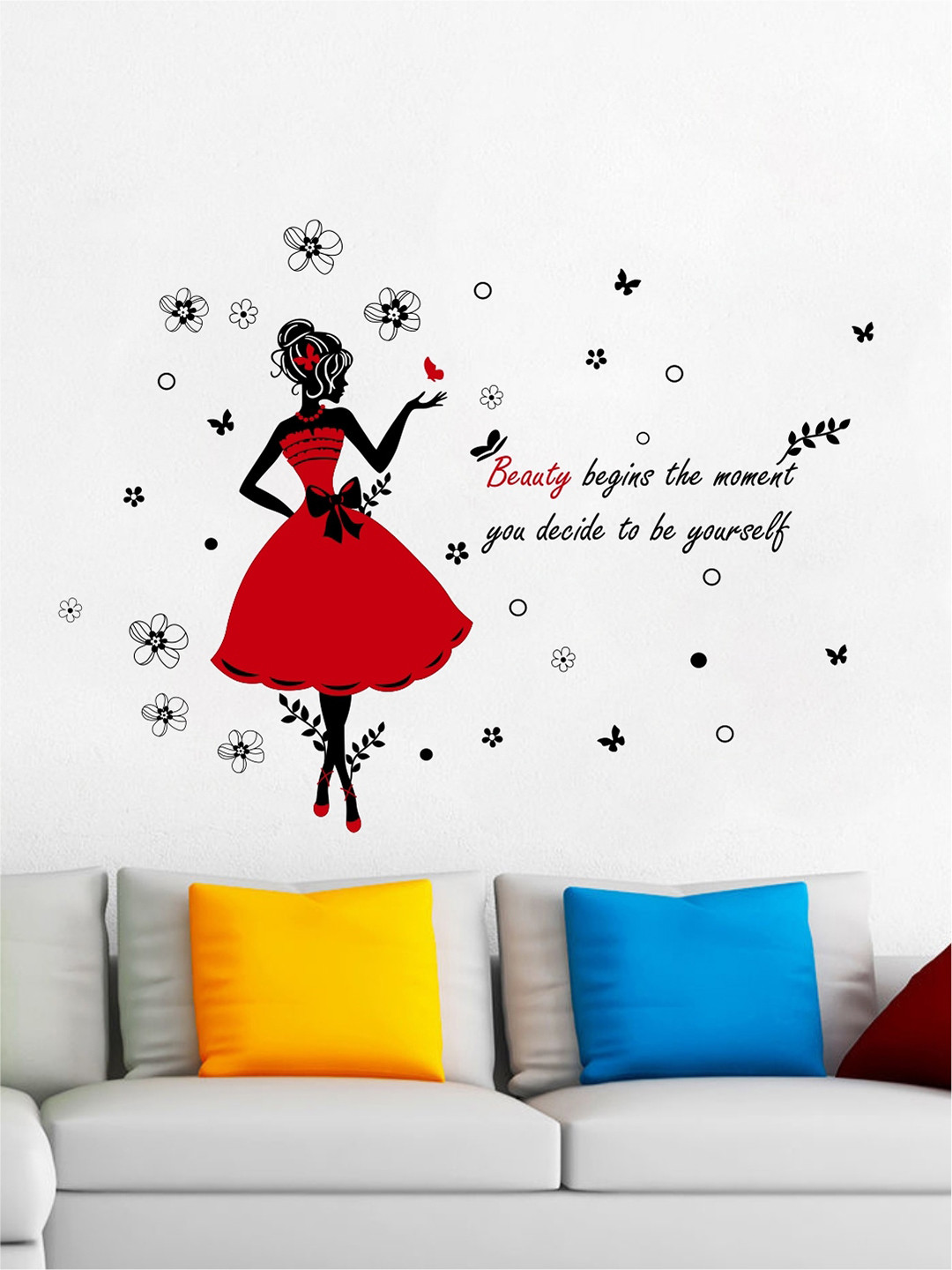 rawpockets Multicolored Beauty Quotes with Lady Wall Stickers