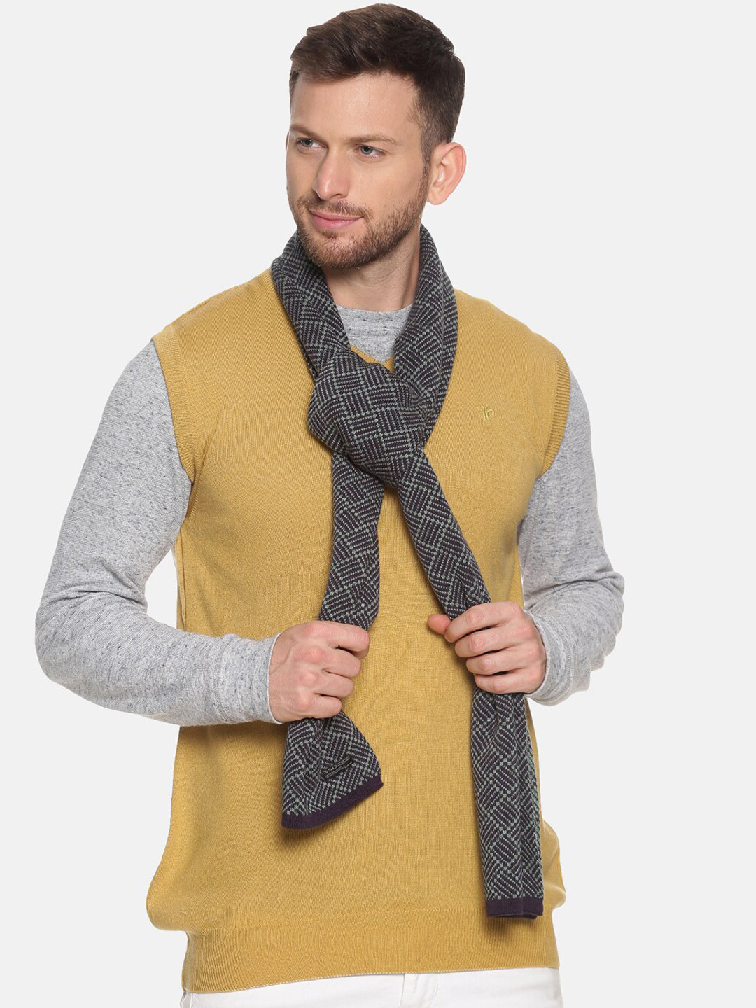 513 Men Green & Charcoal Grey Patterned Muffler