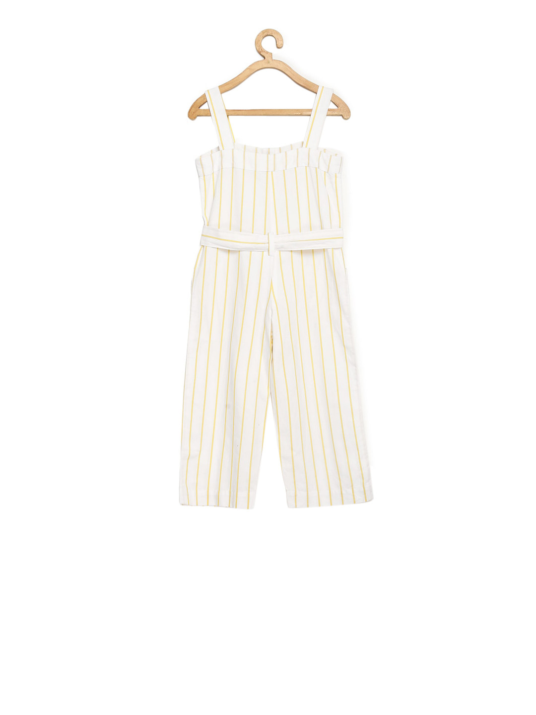 KIDKLO Girls White & Yellow Striped Organic CottonBasic Jumpsuit
