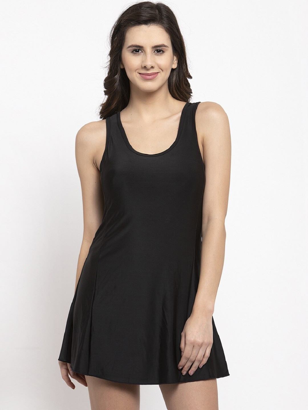 CUKOO Women Black Solid Swimwear with Attached shorts