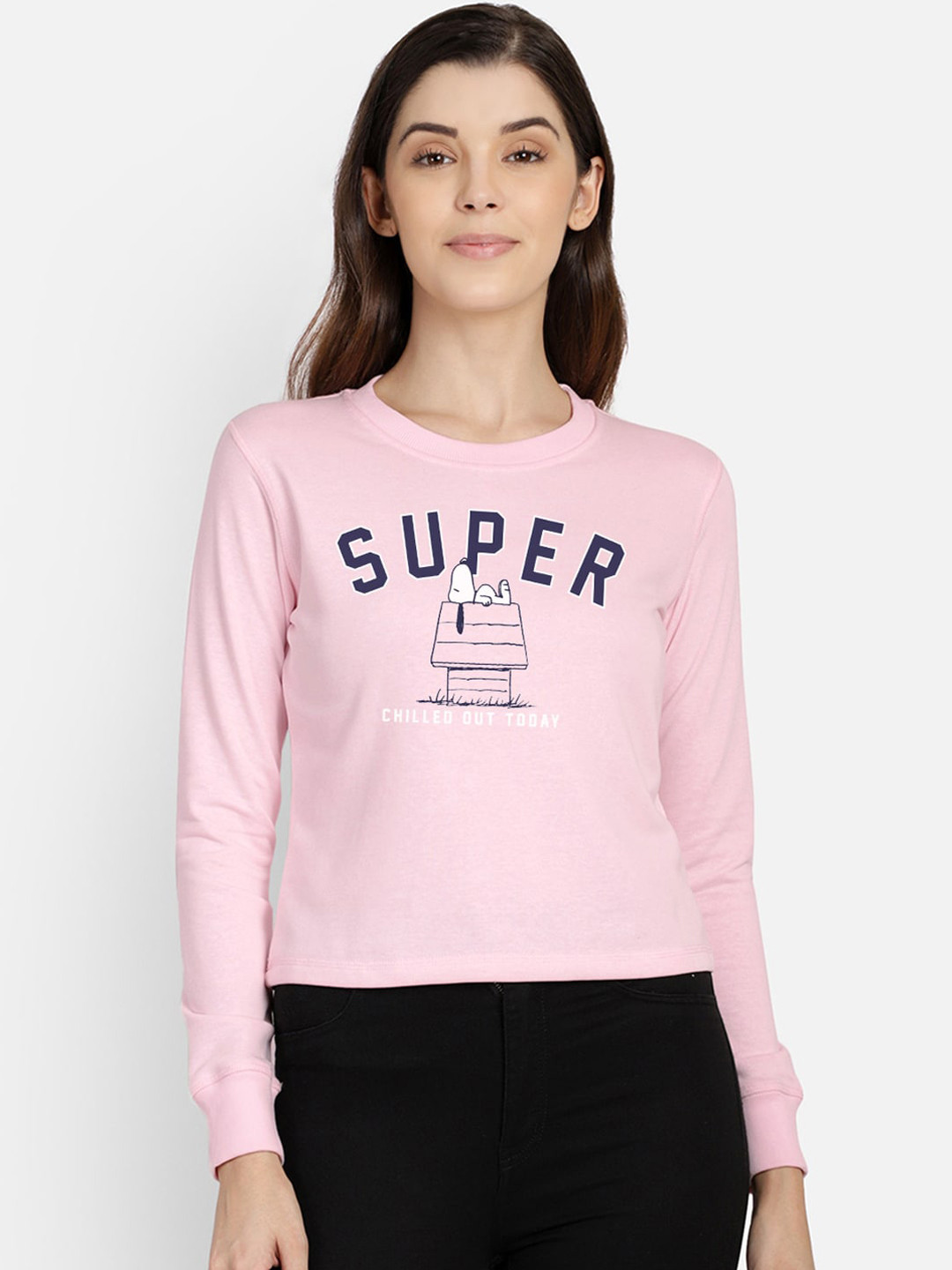 Free Authority Peanuts Women Pink Printed Sweatshirt