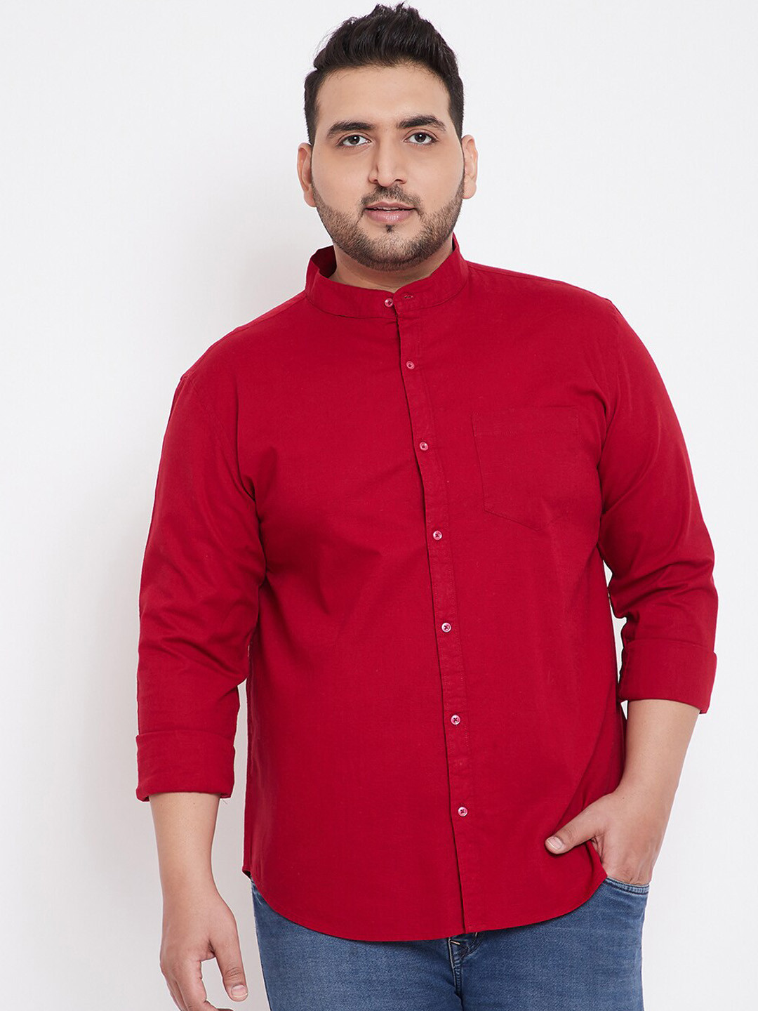Instafab Plus Men Red Regular Fit Solid Casual Shirt