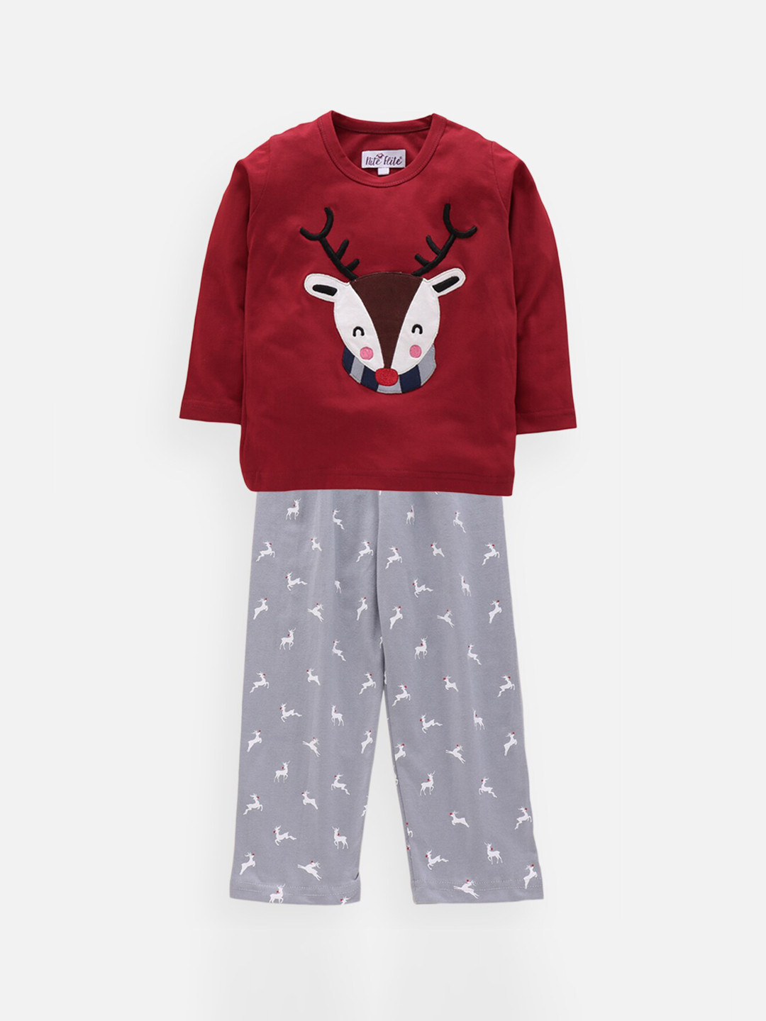 Nite Flite Unisex Kids Red Printed Night suit