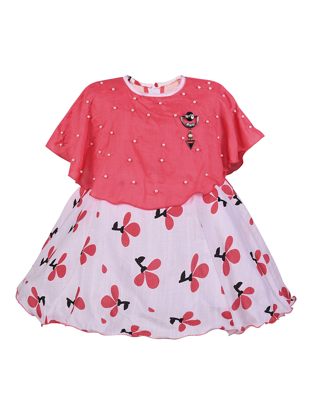 Wish Karo Girls Coral Red Embellished Fit and Flare Dress