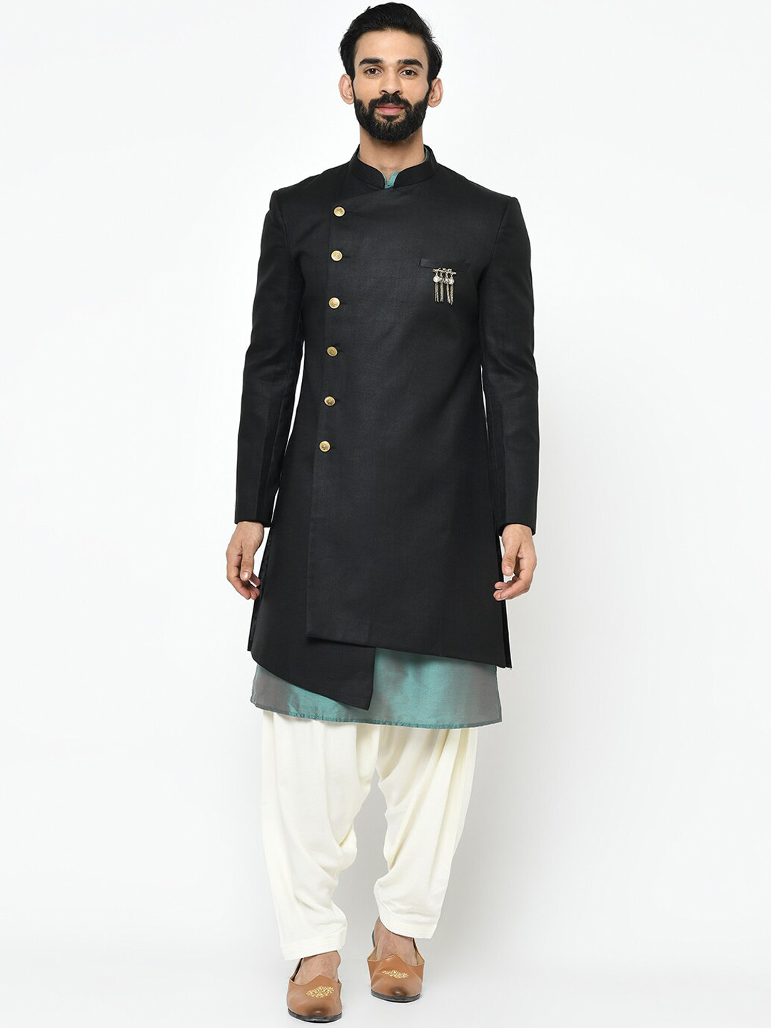 KISAH Men Solid Kurta Indowestern Sherwani Set
