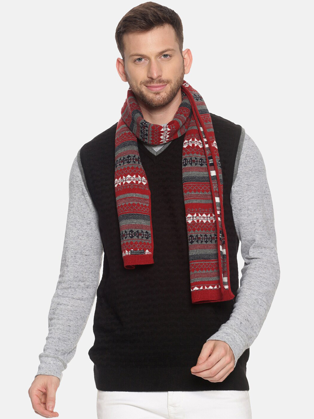 513 Men Red & Grey Patterned Muffler