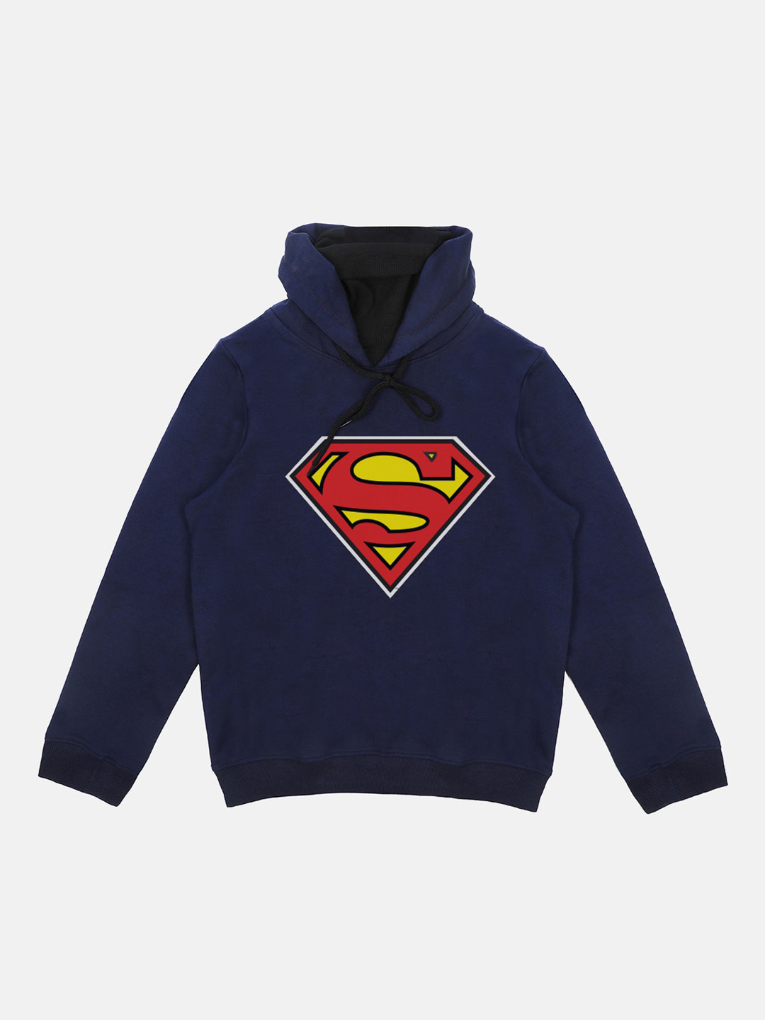 Superman Boys Navy Blue Printed Hooded Sweatshirt With Attached Face Covering