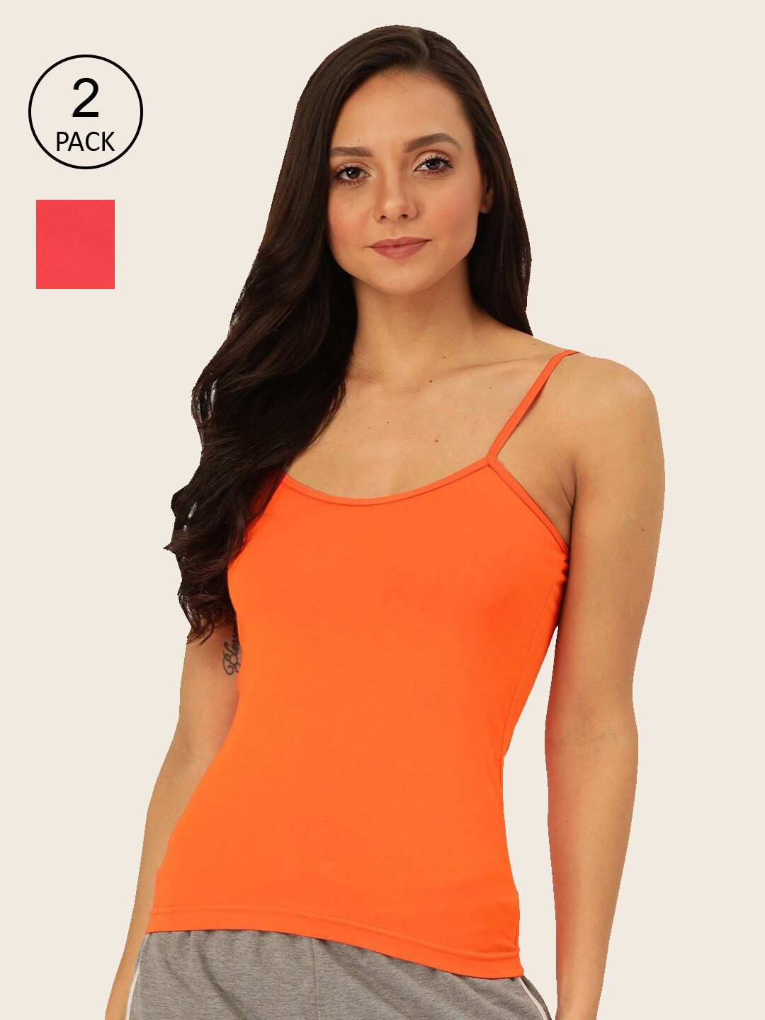 Lady Lyka Women Pack of 2 Camisoles CAMI-04-ORG-PLM