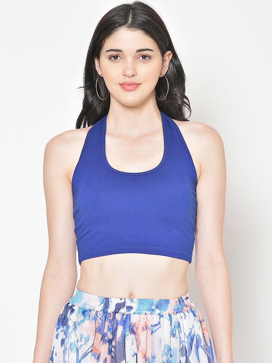 Cation Women Blue Solid Tank Pure Cotton Top