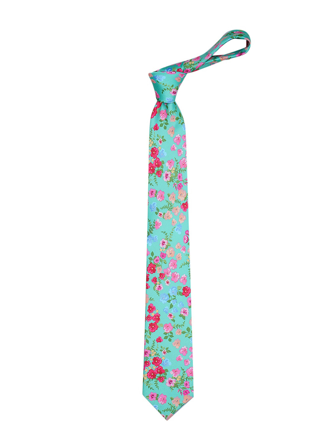 Tossido Men Turquoise Blue & Pink Printed Broad Tie