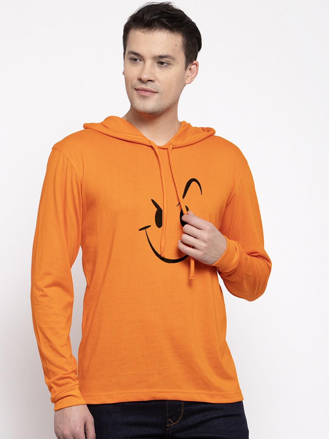 Friskers Men Orange Printed Hood T-shirt