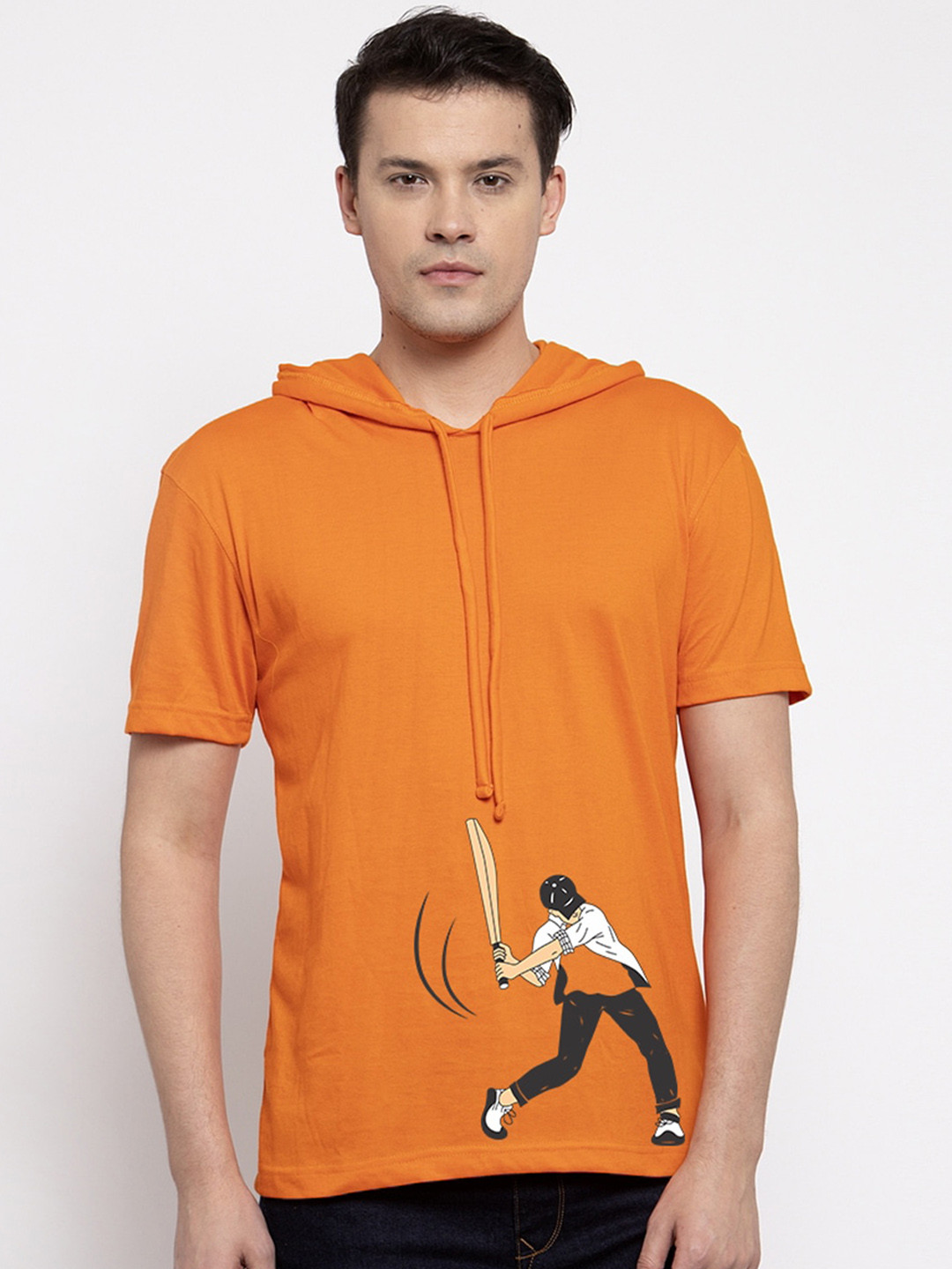 Friskers Men Orange Printed Hood T-shirt