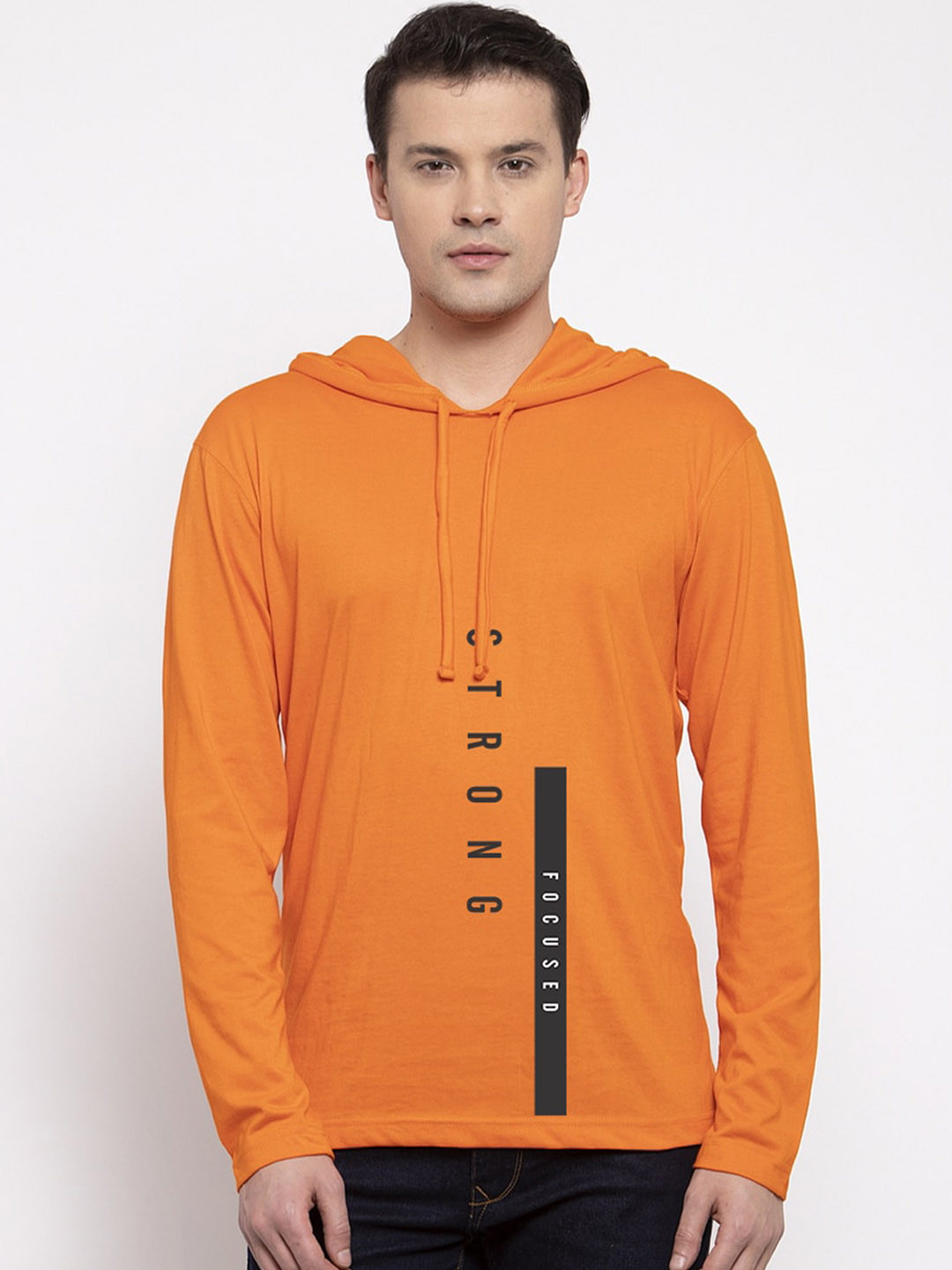 Friskers Men Orange Printed Hood T-shirt