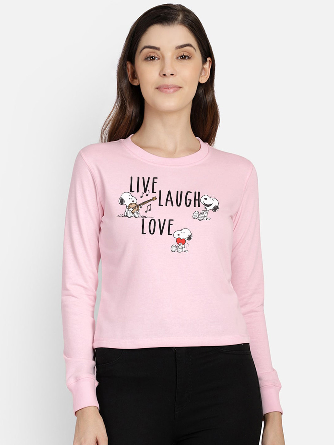Free Authority Peanuts Pink Printed Sweatshirt For Women