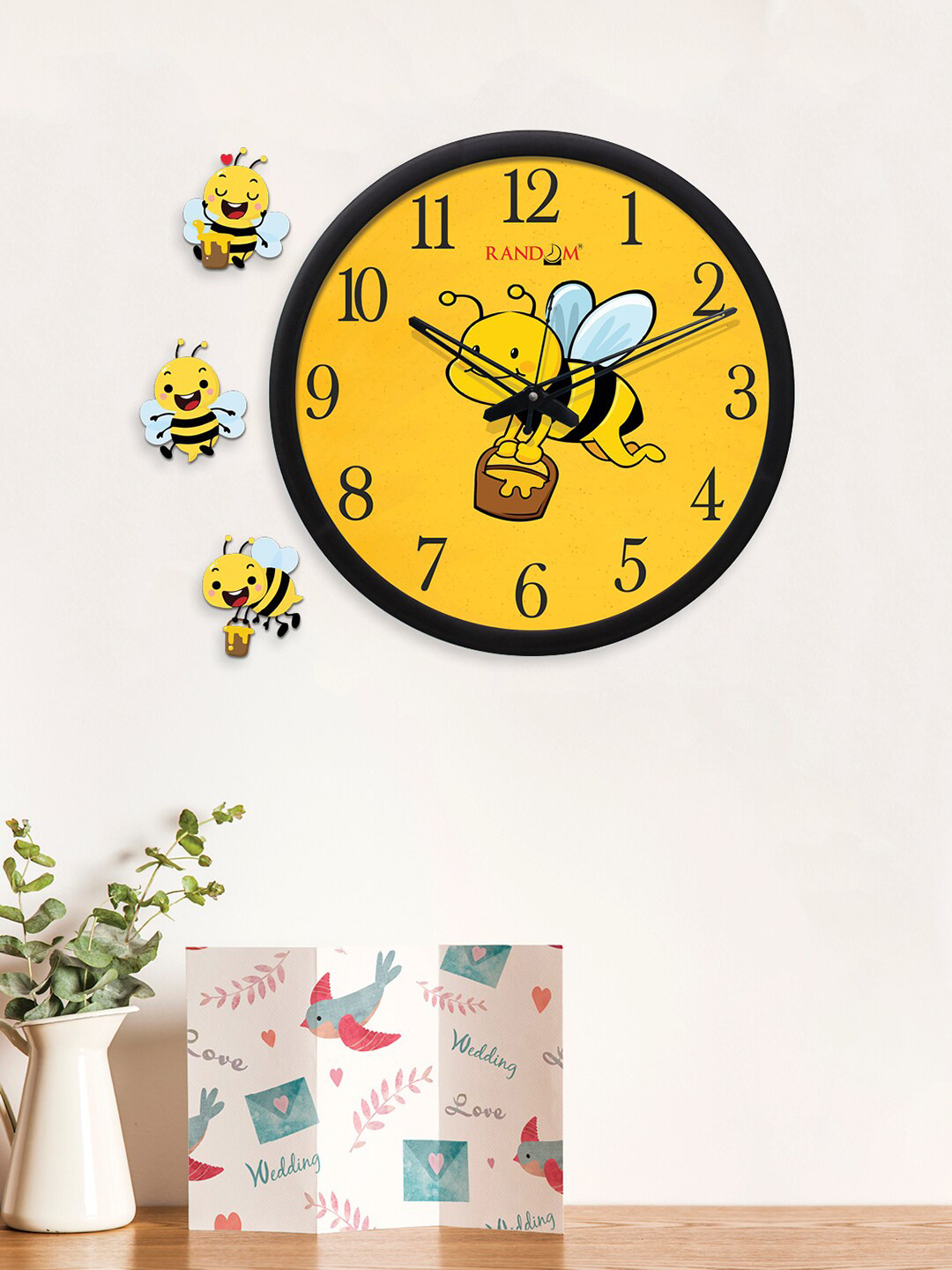 RANDOM Black & Yellow Printed Round Analogue Wall Clock