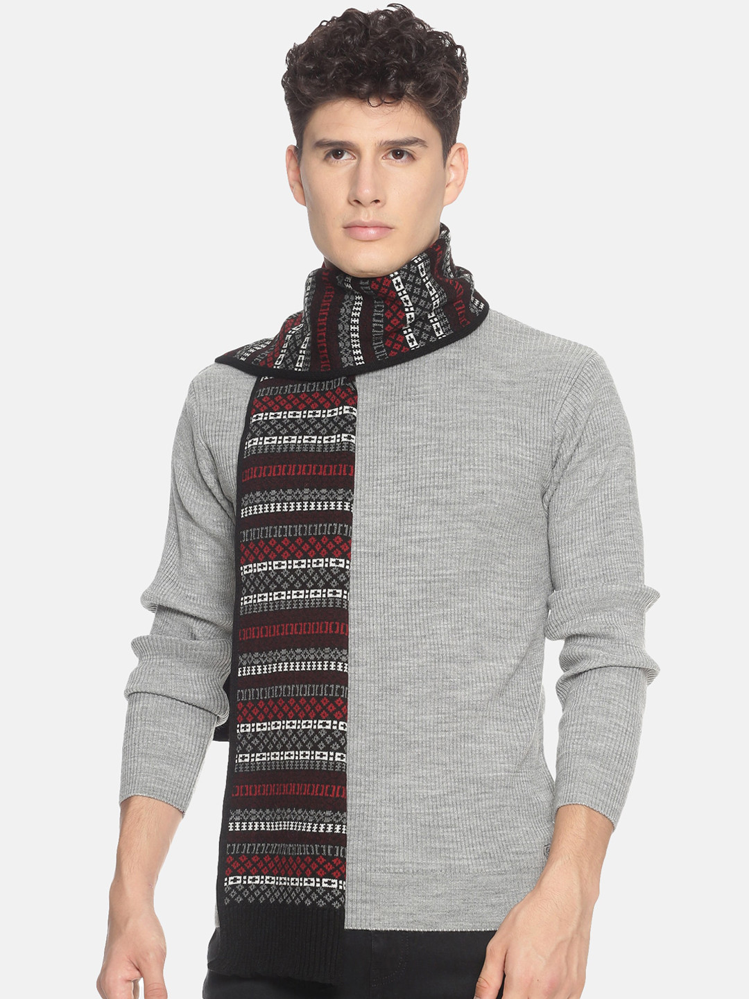 513 Men Black & Red Patterned Muffler