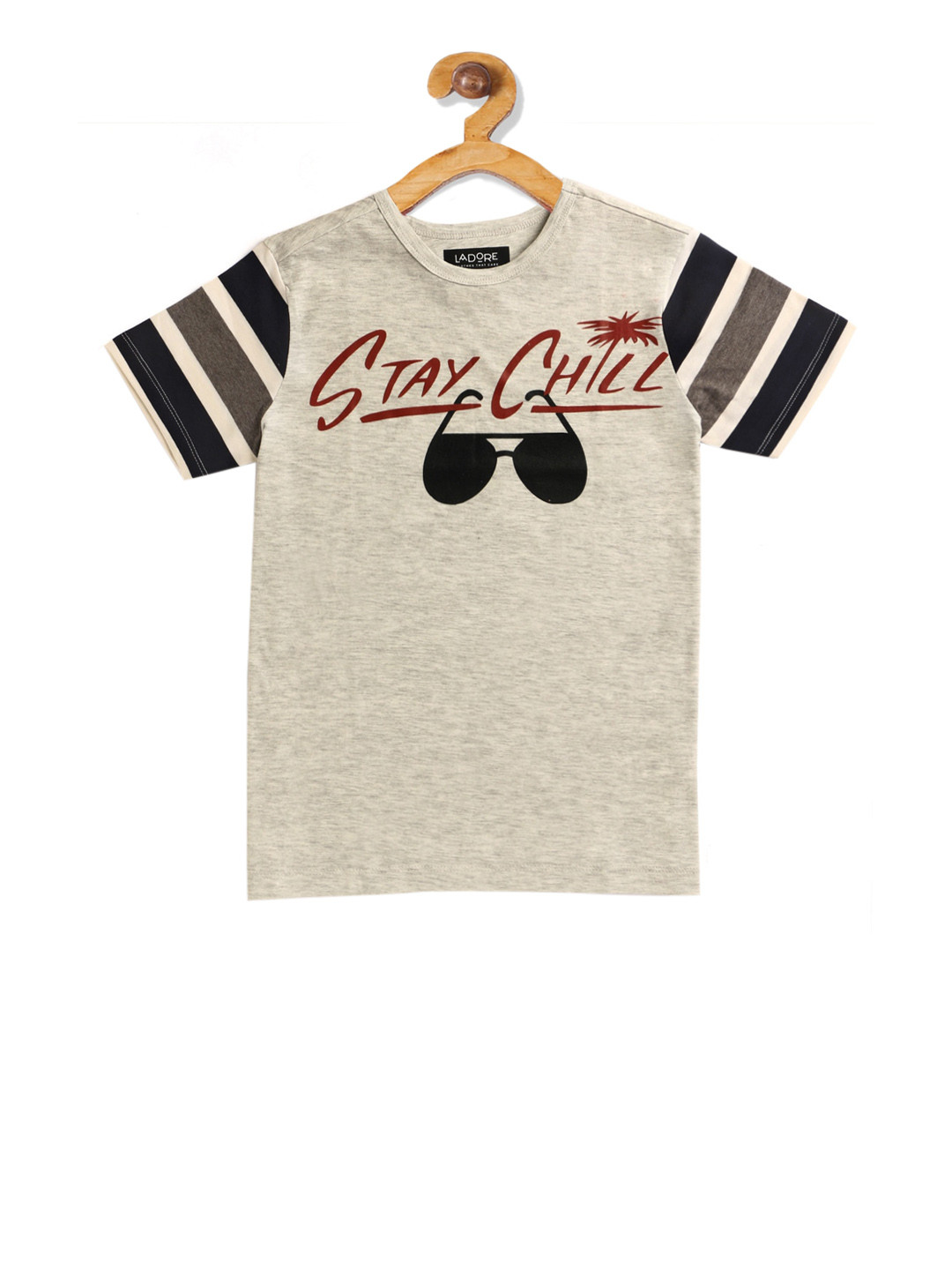 LAdore Unisex Kids Grey Printed Round Neck T-shirt