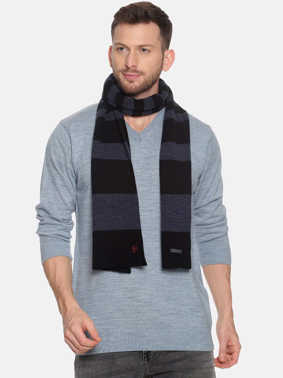 513 Men Black & Navy Blue Striped Muffler