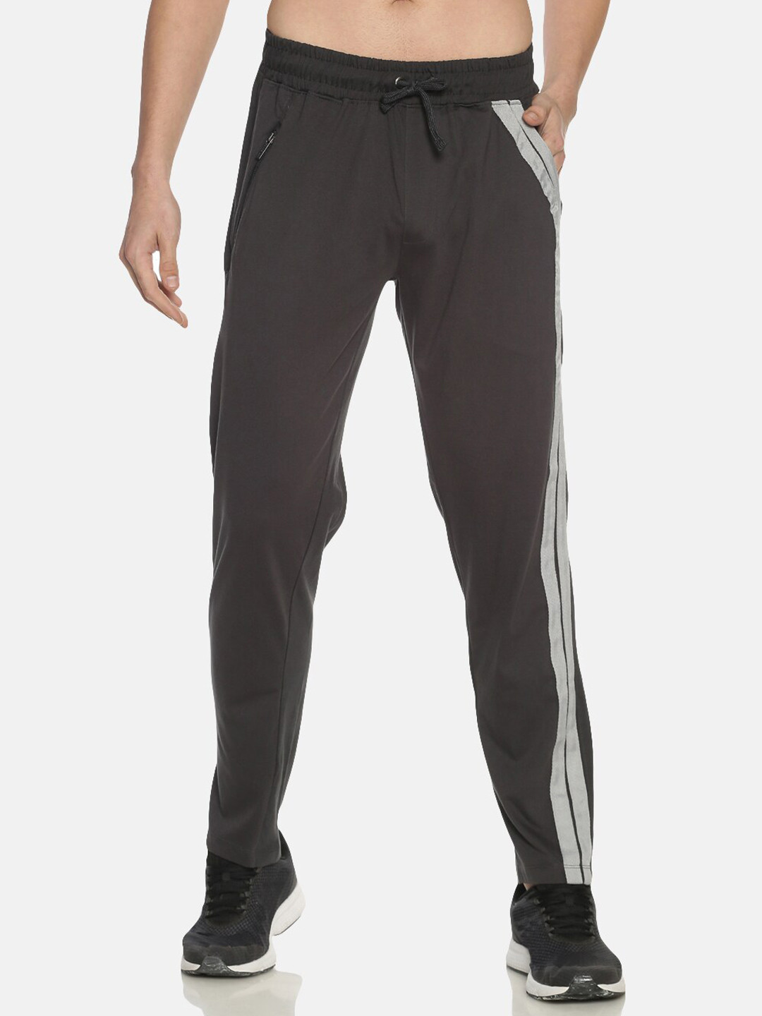 Force NXT Men's Cotton Solid Track Pants with Side Stripes & Zip Pockets