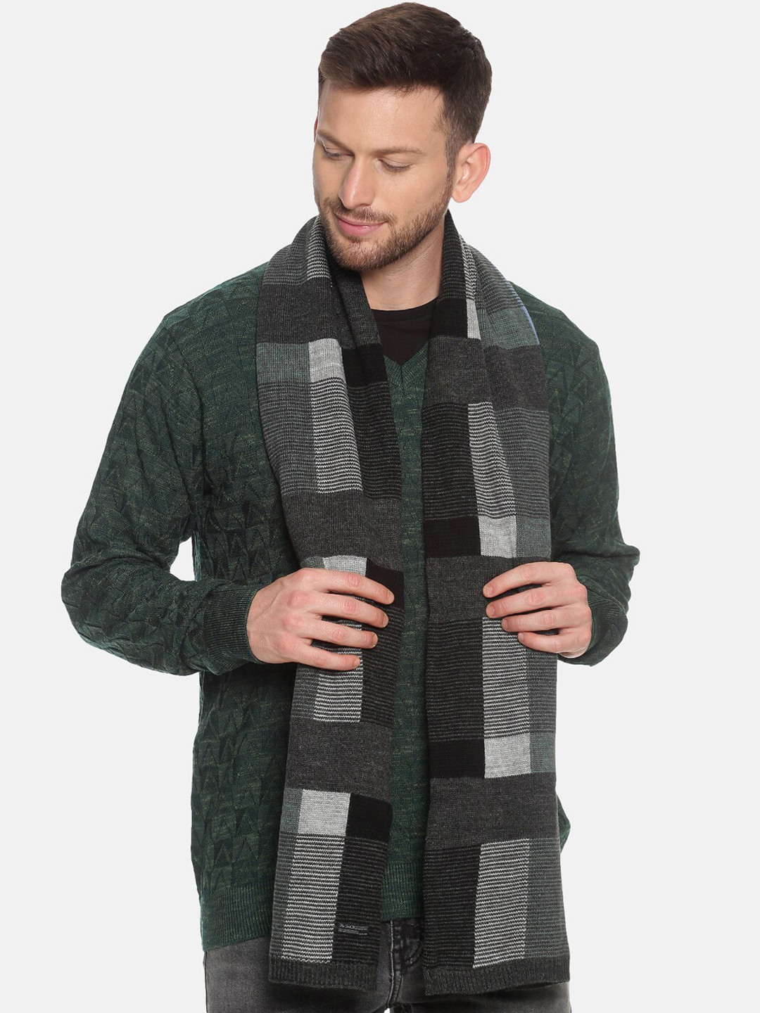 513 Men Green & Grey Checked Muffler