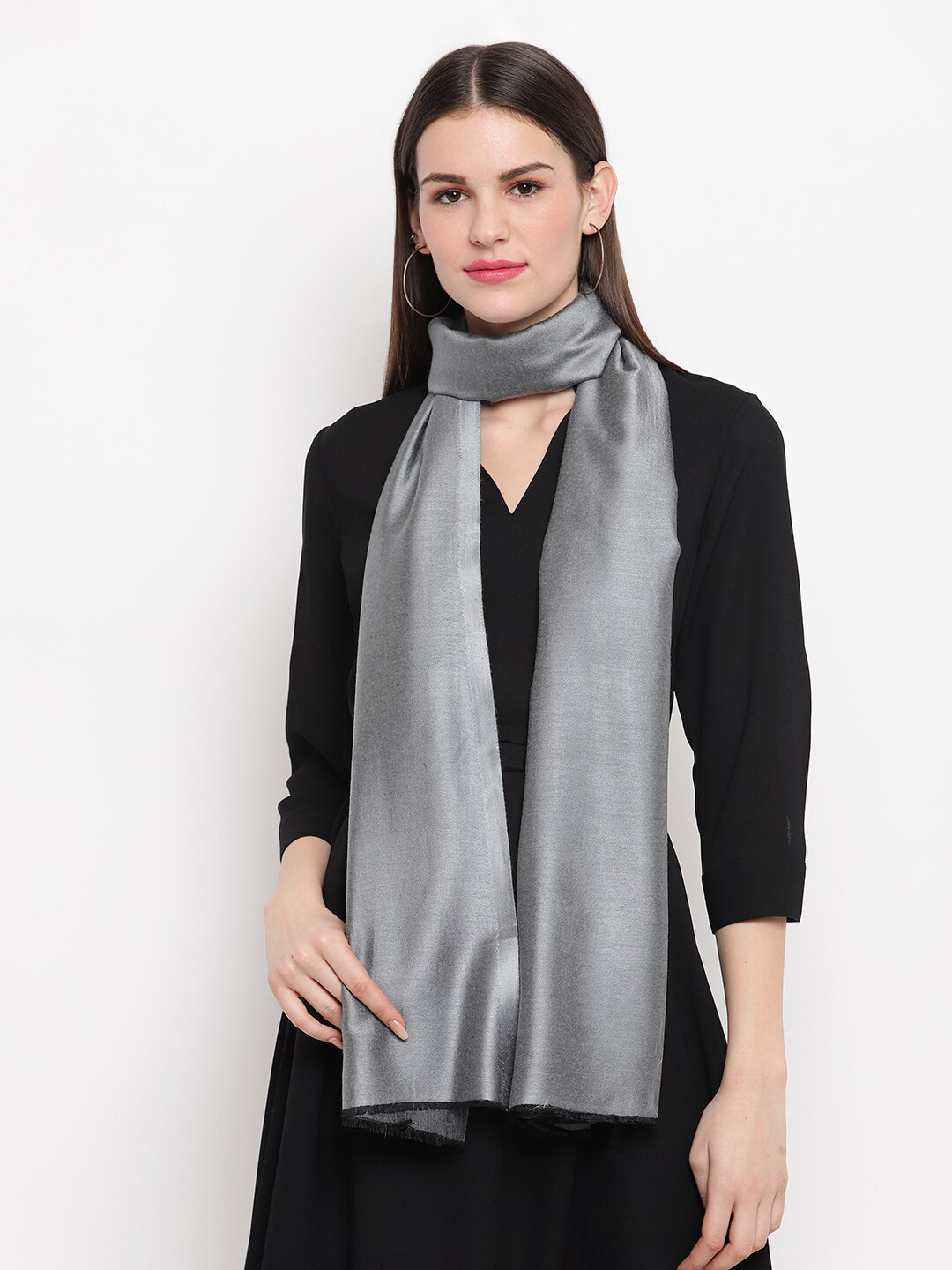 Tossido Unisex Grey Solid Two-Toned Reversible Kashmiri Stole