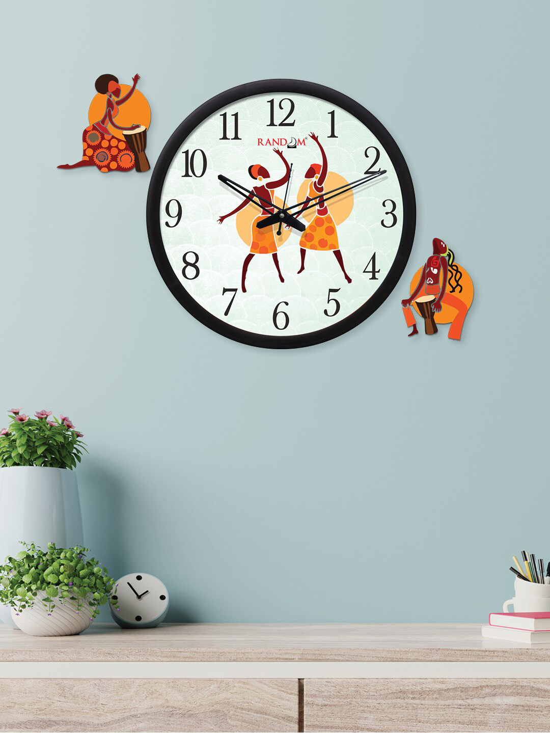 RANDOM Black & White Dancing Lady 12 Inch Dial Analogue Wall Clock With 2 Plaques