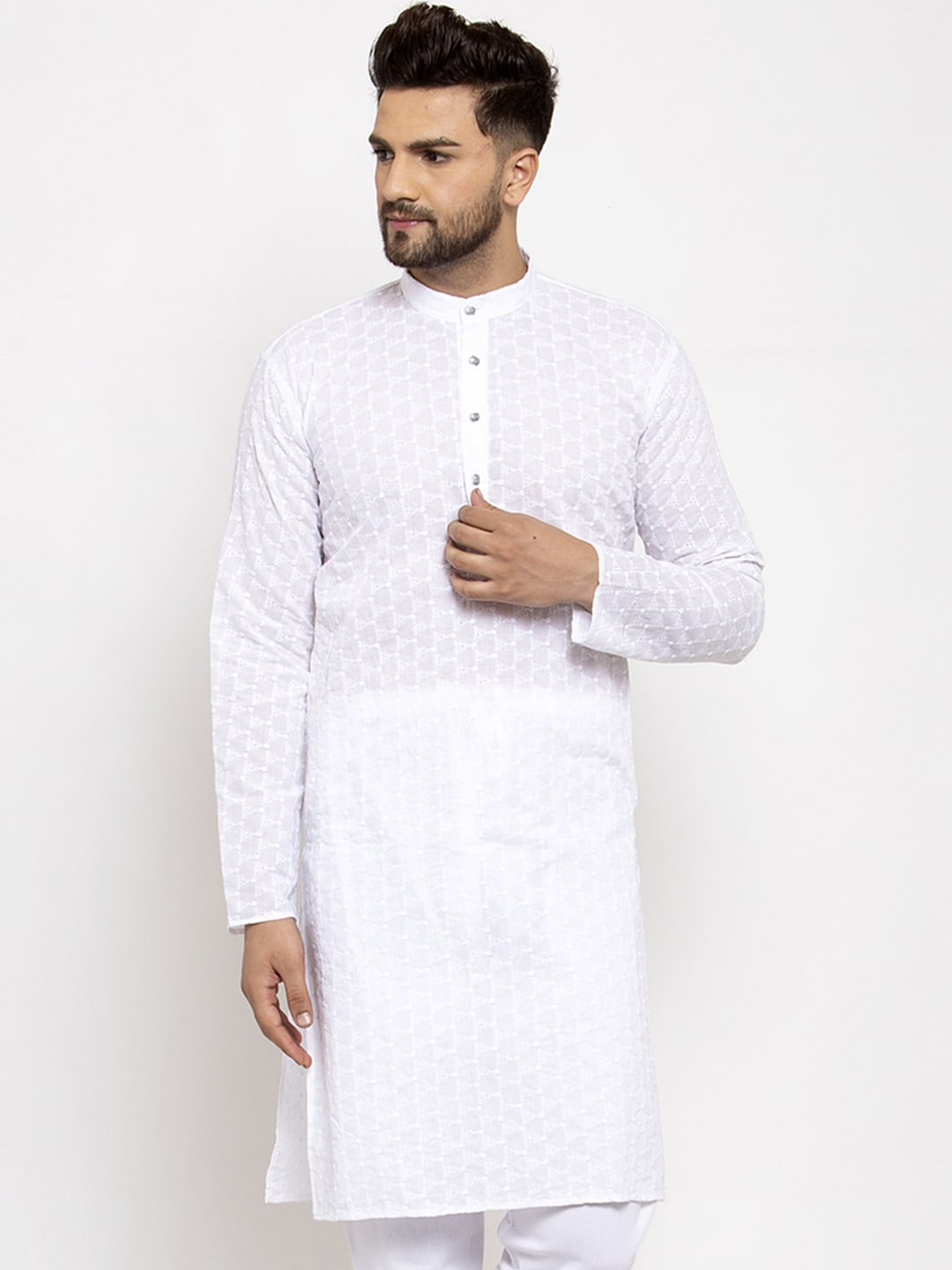 Jompers Men White Solid Straight Kurta