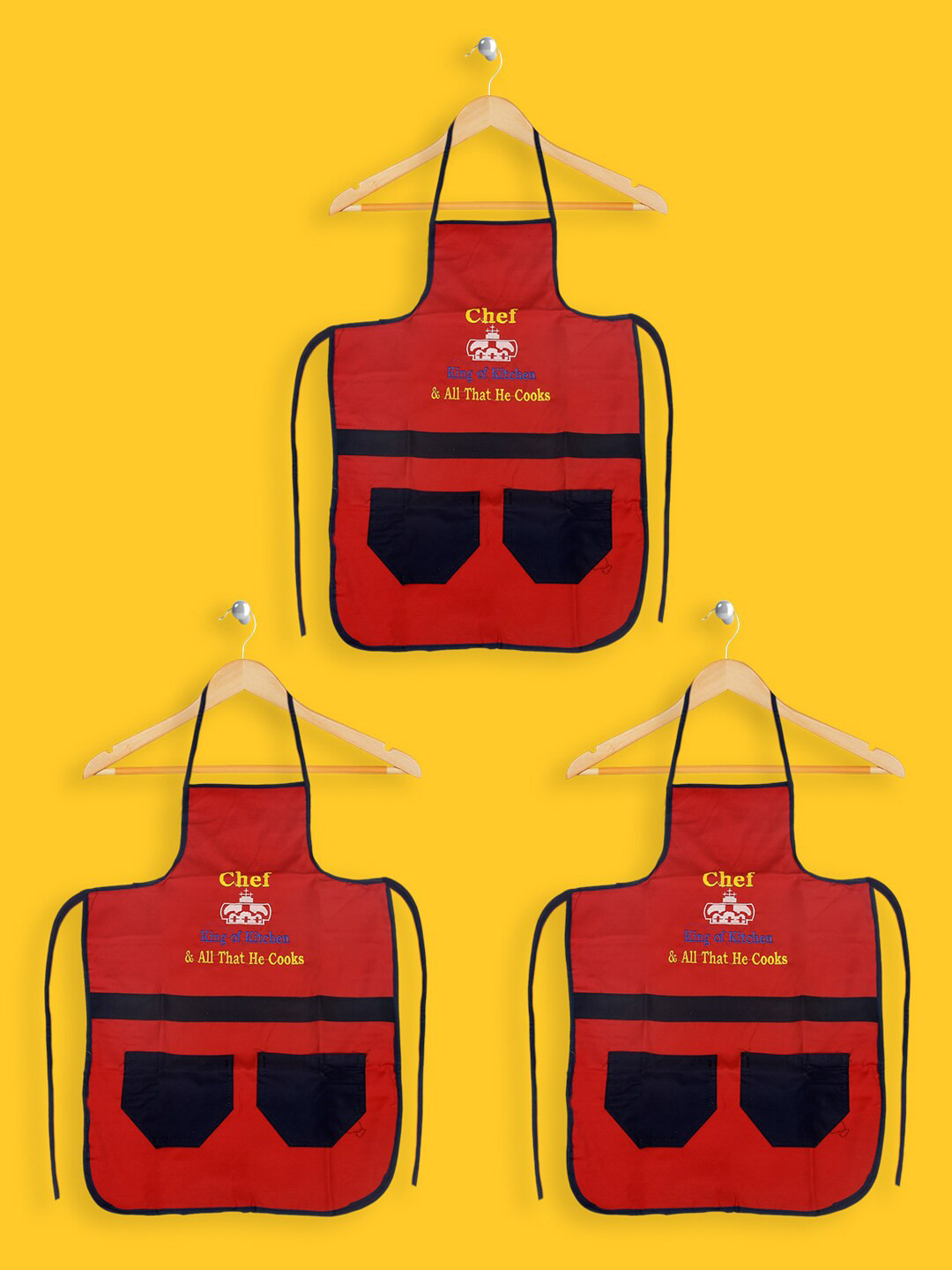 Kuber Industries Unisex Pack Of 3 Red & Black Solid Waterproof Kitchen Aprons