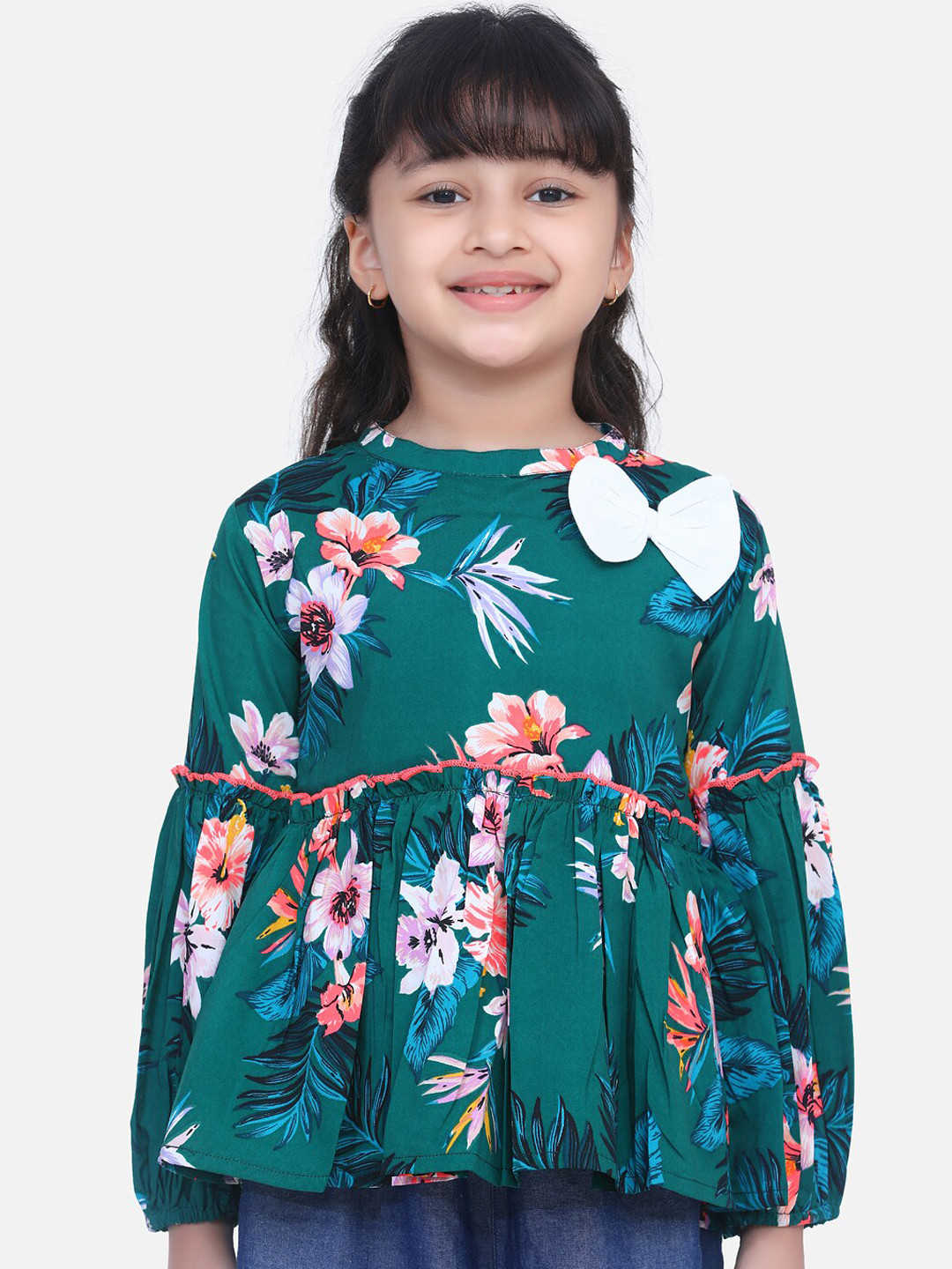 Cutiekins Girls Green Printed Empire Top