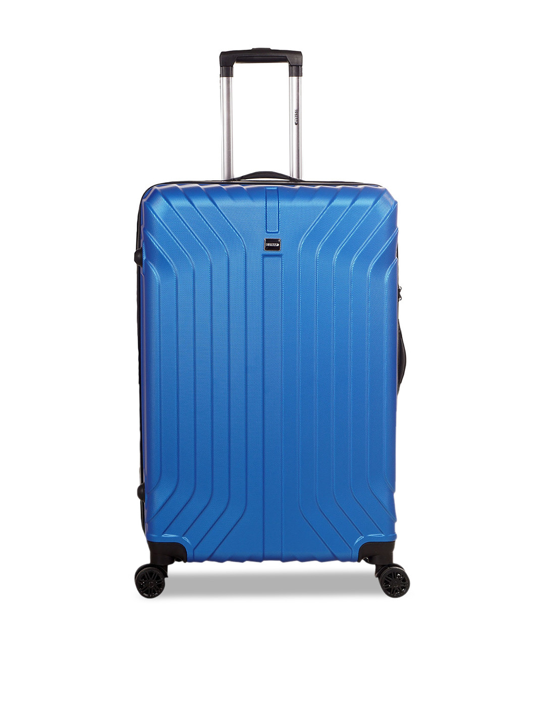 2 STRAP Blue Textured Large Hard Trolley Suitcase