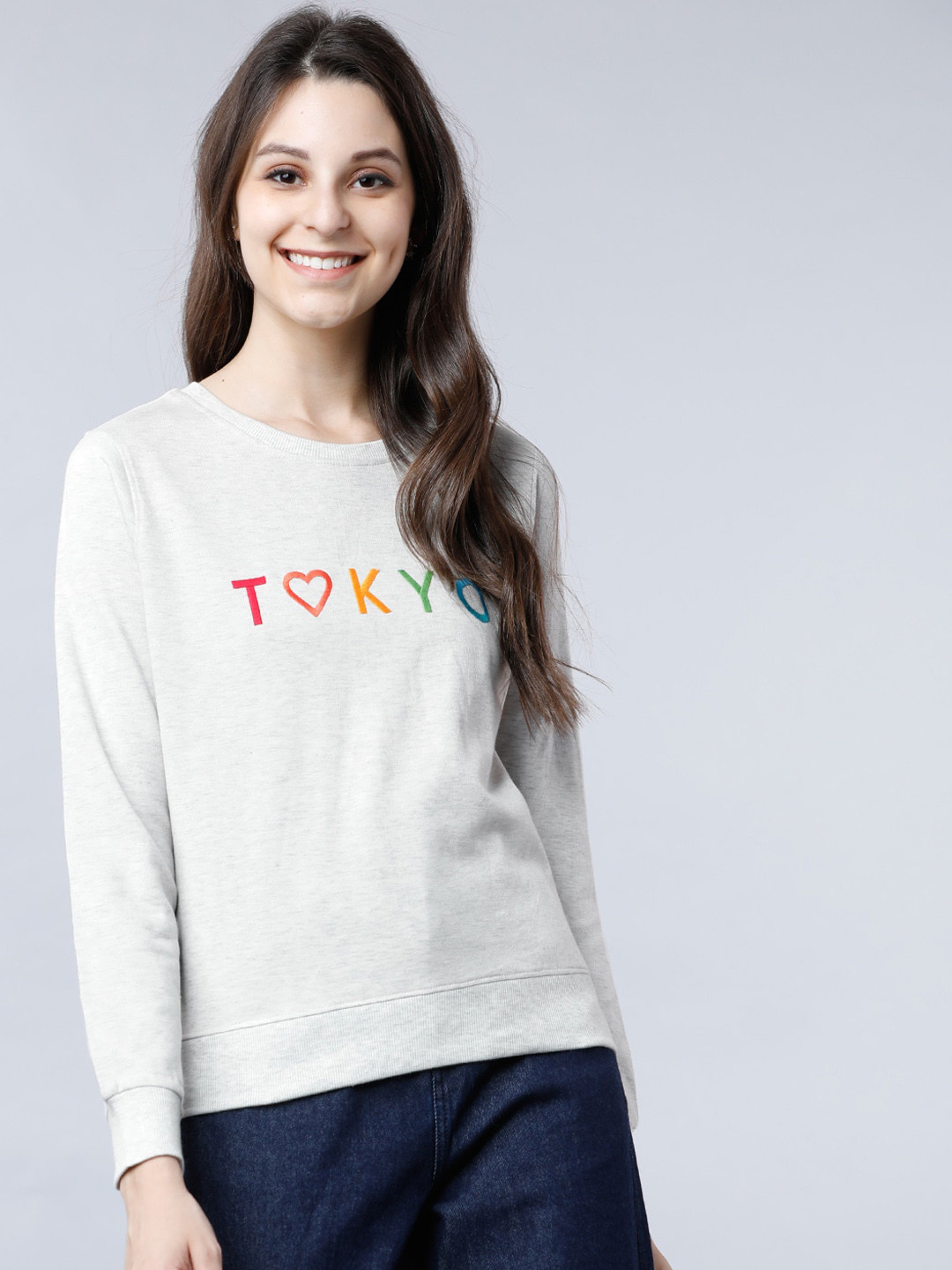 Tokyo Talkies Women Grey Embroidered Sweatshirt