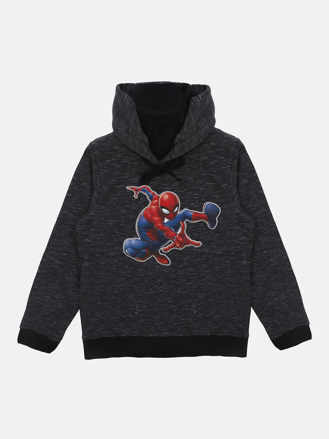 Marvel Spiderman Boys Black Printed Hooded Sweatshirt With Attached Face Covering