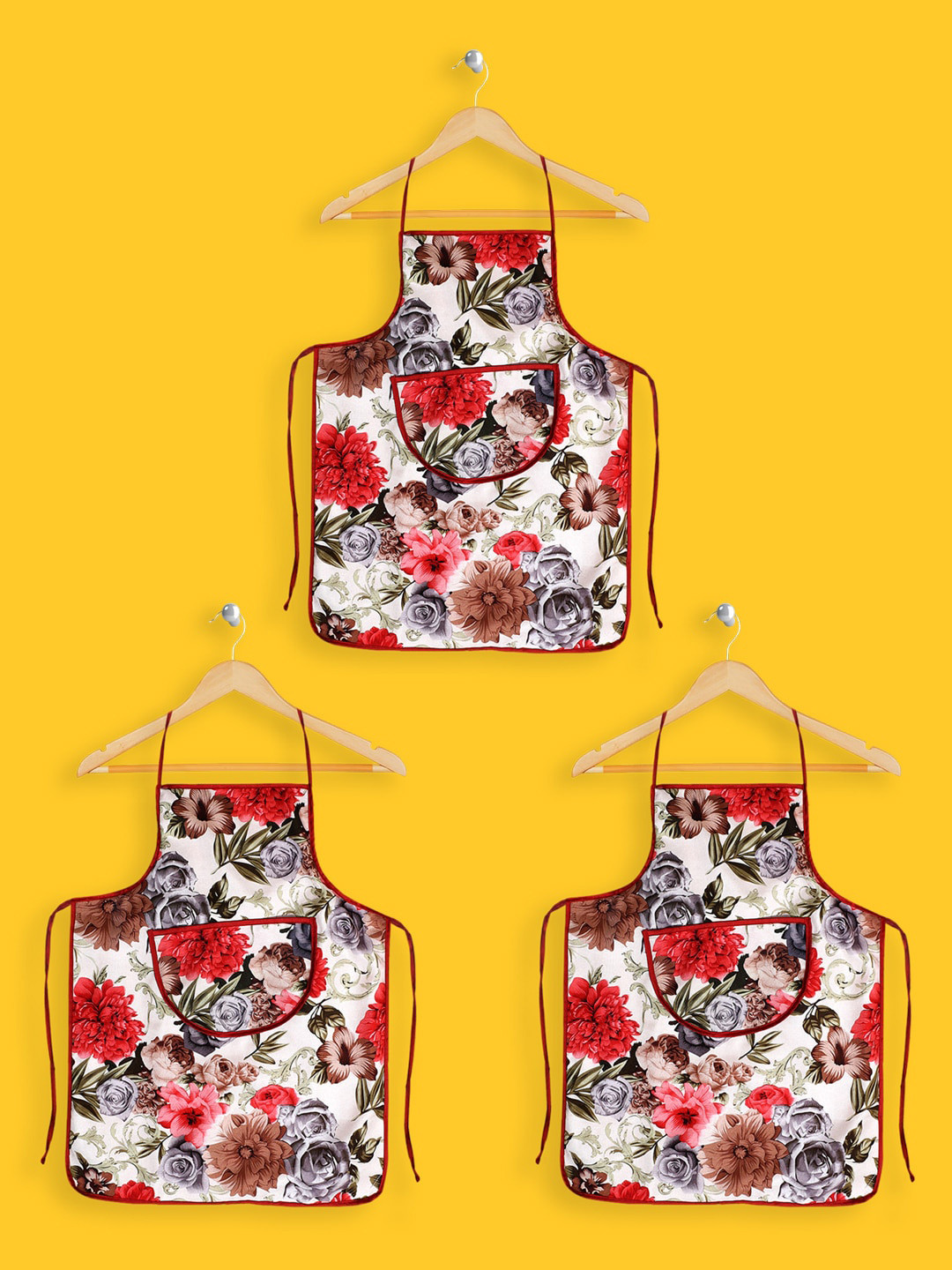 Kuber Industries Unisex Pack Of 3 Maroon & White Printed Jute Aprons