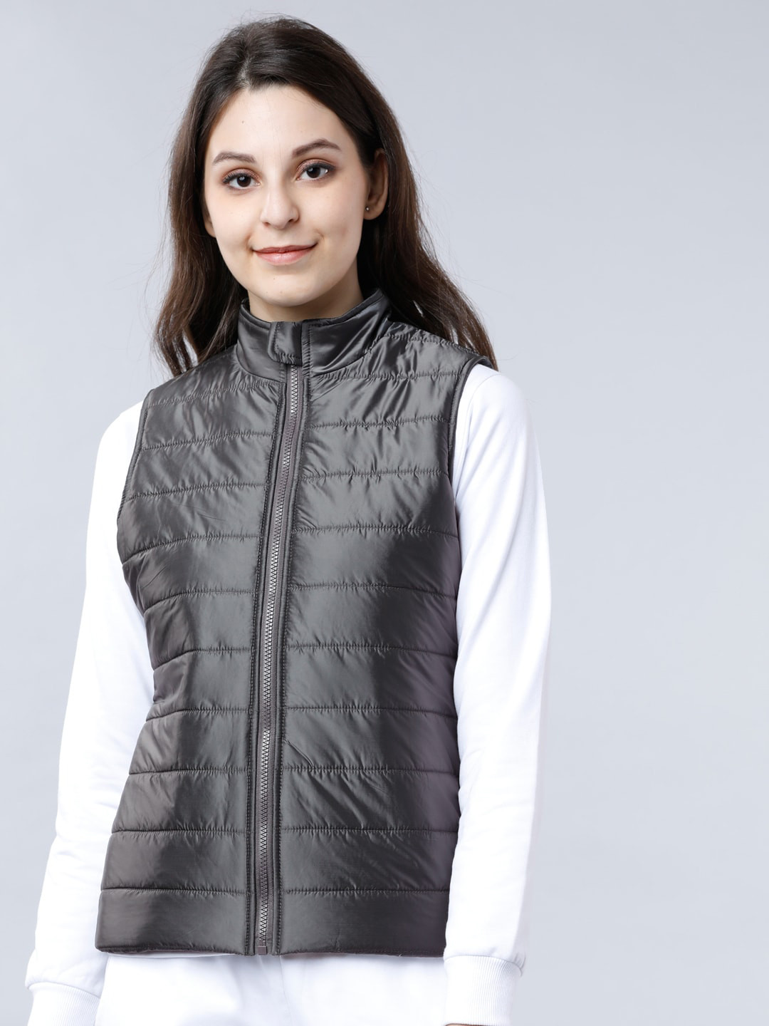 Tokyo Talkies Women Grey Solid Puffer Jacket