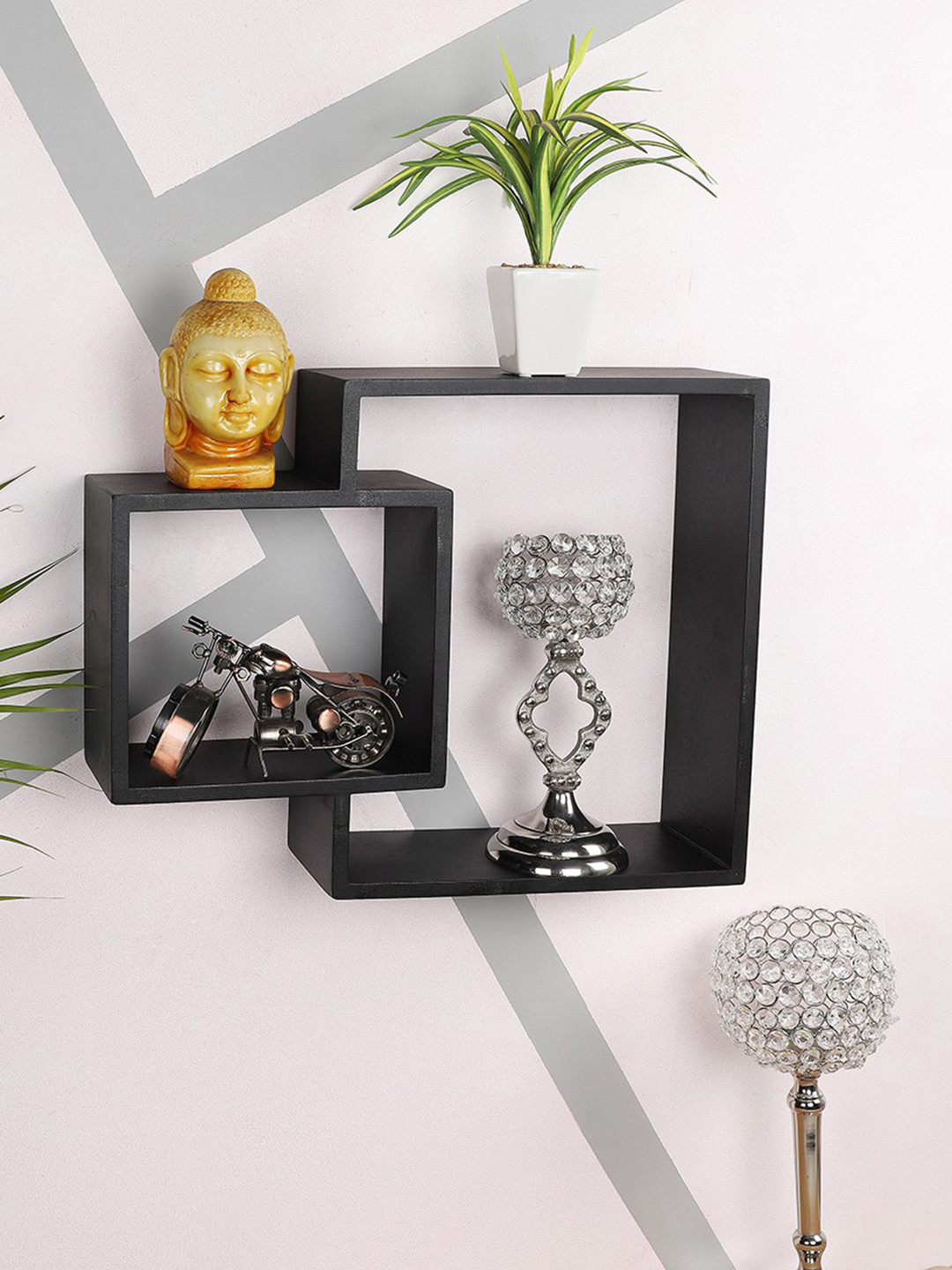 Home Sparkle Black Handmade Interconnecting Basic Wall Shelf