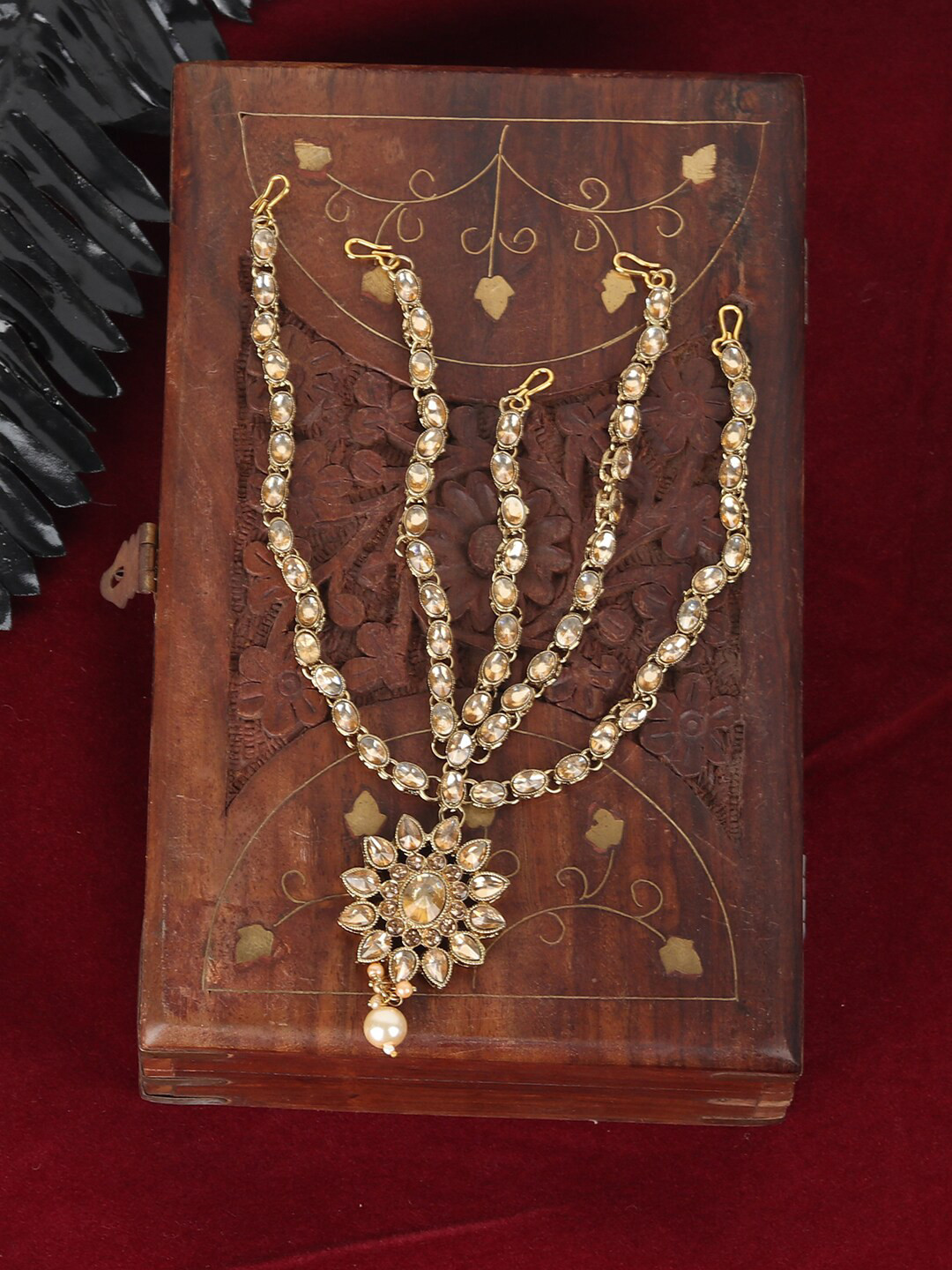 ANIKAS CREATION Gold-Plated Stone Studded Mathapatti