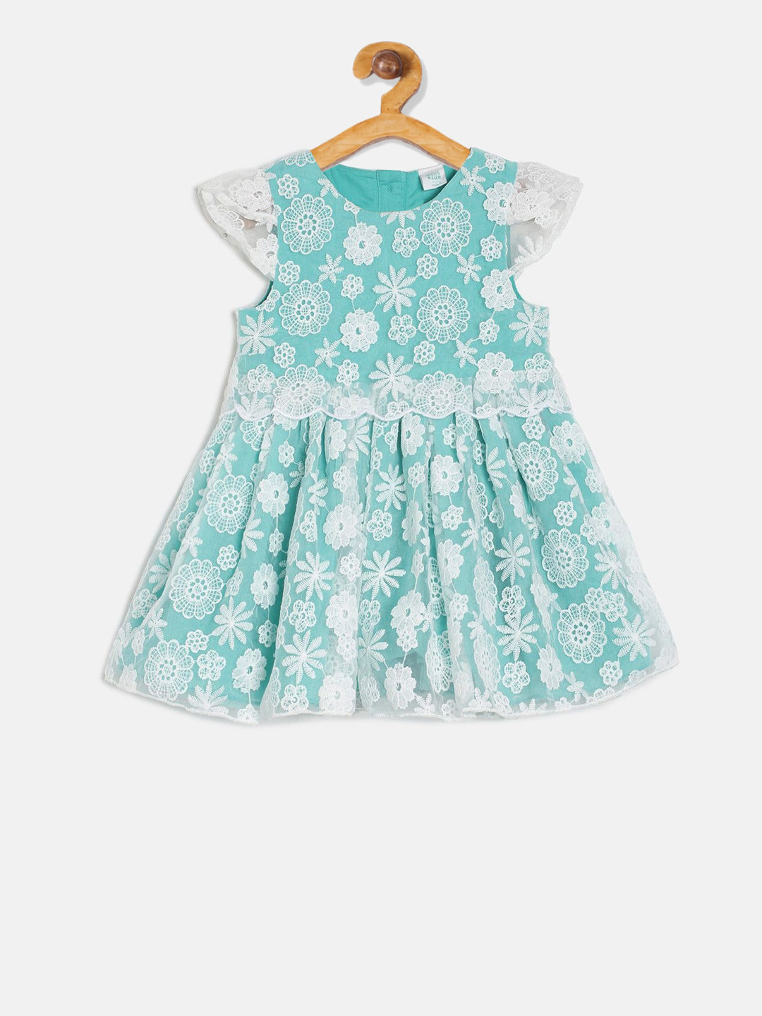 MINI KLUB Girls Sea Green Self Design A-Line Dress