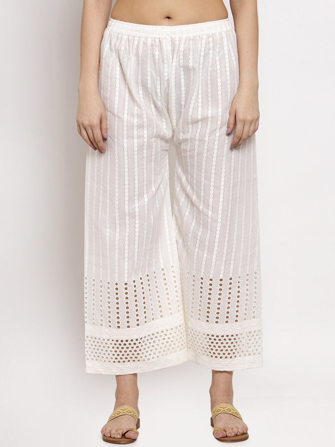Miaz Lifestyle Women White Printed Straight Palazzos