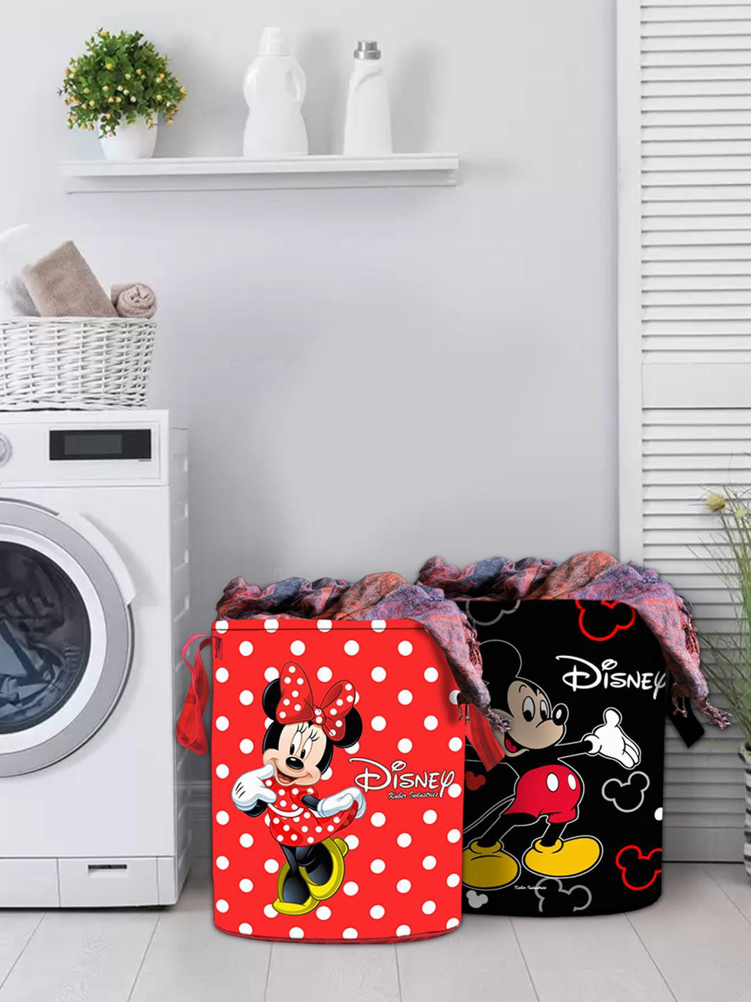 Kuber Industries Set Of 2 Red & Black Disney Print Waterproof Laundry Bag with Handles 45L