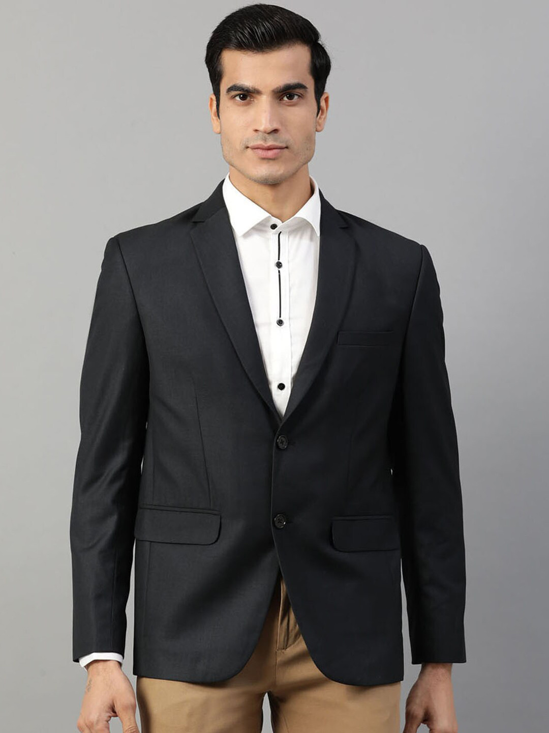 HARSAM Men Grey Solid Pure Cotton Blazer