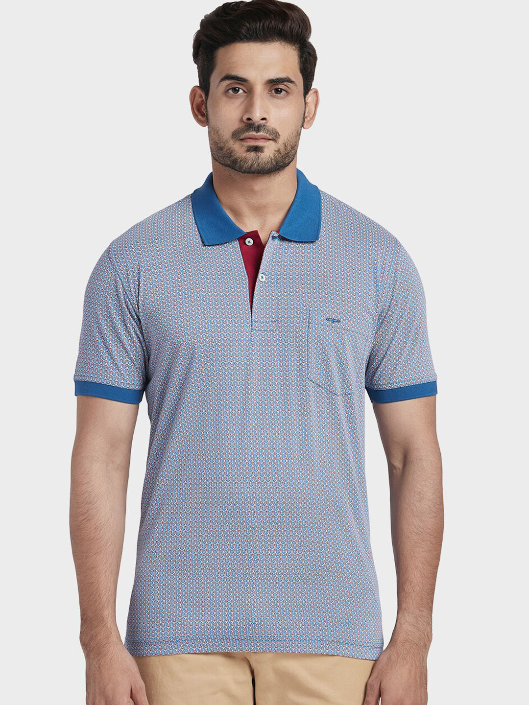 ColorPlus Men Blue Solid Polo Collar T-shirt