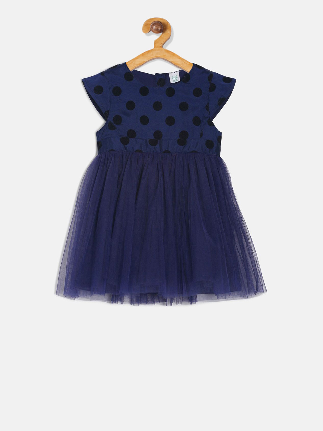 MINI KLUB Girls Navy Blue Polka Dot Printed Fit and Flare Dress