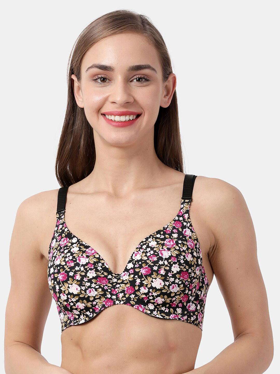 shyaway Black & White Floral Printed Under-Wired Lightly Padded Everyday Bra SY91031