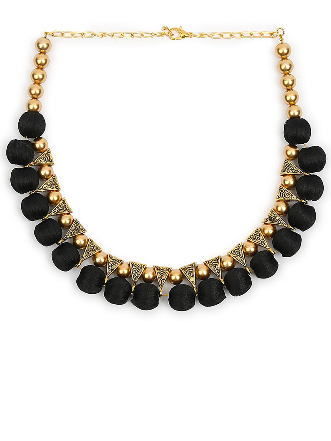 AKSHARA Gold-Plated Black Beaded Handcrafted Choker Necklace