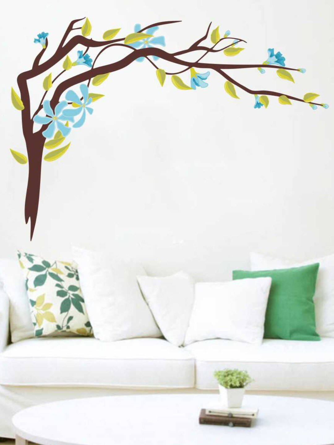 rawpockets Brown & Blue Flower Printed Wall Sticker
